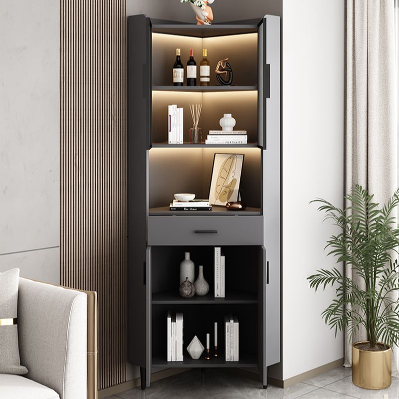 Damp-proof Scratch-immune Accent Cabinet with 1 Exterior Shelf, Glazed Door, Storm Gray Top, Soft Close Drawer, and Stain Resistant