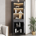 Damp-proof Scratch-immune Accent Cabinet with 1 Exterior Shelf, Glazed Door, Storm Gray Top, Soft Close Drawer, and Stain Resistant