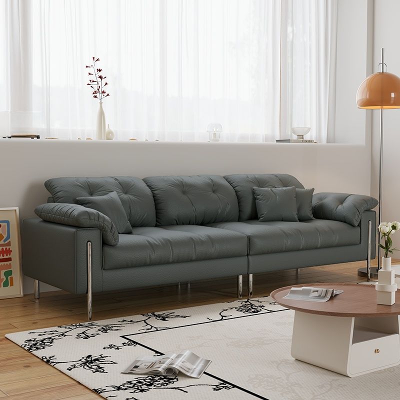 Drawing Room Standard Sofa in Midnight Black/Light Gray/Off-White with Armrest and 3 Pillows