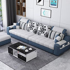 Modish Solid Color Scratch-durable Standard Sofa in Chalk, 5 Person/4-seater/Seats 3 with Receptacle and 2 Pillows