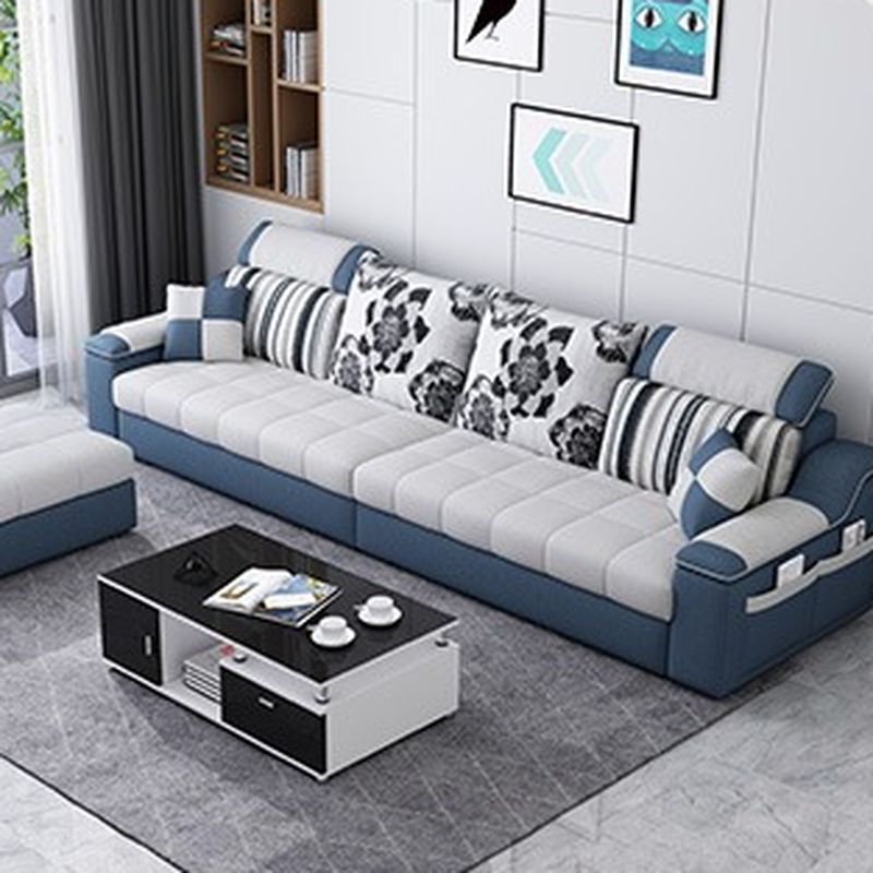 Modish Solid Color Scratch-durable Standard Sofa in Chalk, 5 Person/4-seater/Seats 3 with Receptacle and 2 Pillows