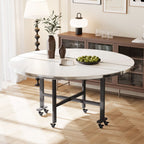 Chalk Minimalist Compact Orbicular Folding Banquet Table with Waterproof Faux Wood Top