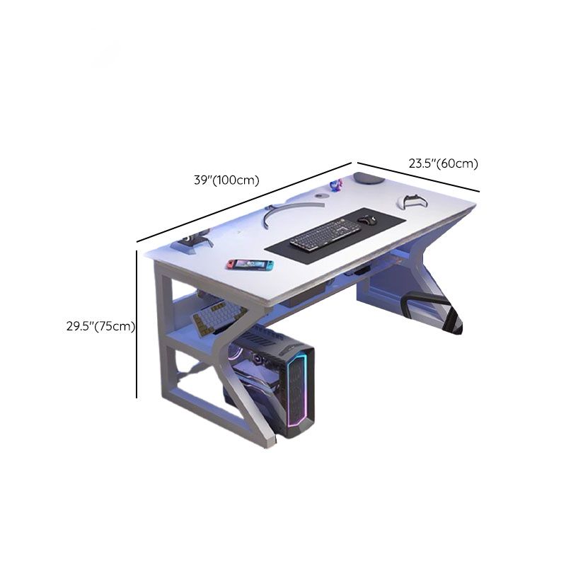 Minimalist Rust Resistant Gaming Computer Desk with Sled Base, Exterior Shelf, Wire Management, and Engineered Wood Top