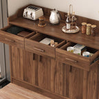 Art Deco Sideboard with 3/1/2 Drawers, Narrow 2 Shelves Larder Storage, Lumber Countertop, and 4/3/2 Doors