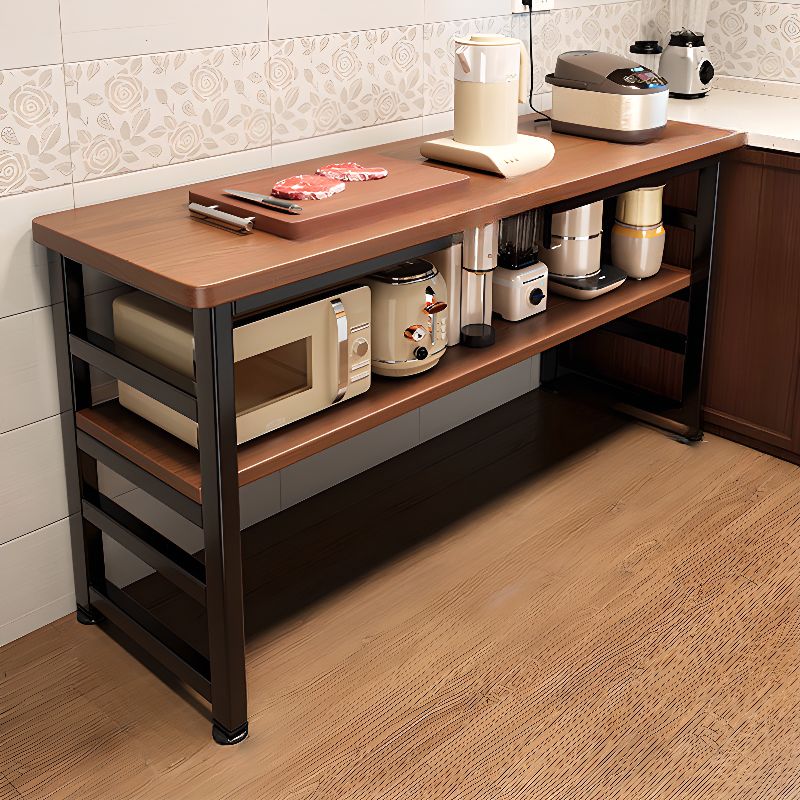 Modish Rectangle Kitchen Island with 3/2 Shelves, Manufactured Wood Countertop, Open Storage in Brown/Natural