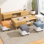 Modern Square Solid Color Cube Ottoman in Dove Grey/Light Blue/Tangerine with Natural Wood Frame