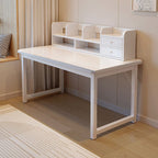 Modern Rectangular Laminate Writing Table with Chalk/Unfinished Color Drawers, Exterior Shelf, and Hutch