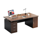 Dust Resistant Sepia Executive Desk with 3 Drawers, Shelves, Front Splash, Cabinet & Cable Management