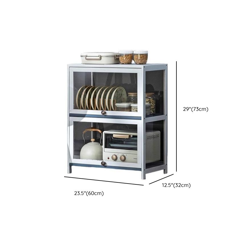 Beige Bambusa Floor Display Stand with Multiple Cabinets (4/3/2), Shelves (4/3/2), and Doors (4/3/2)