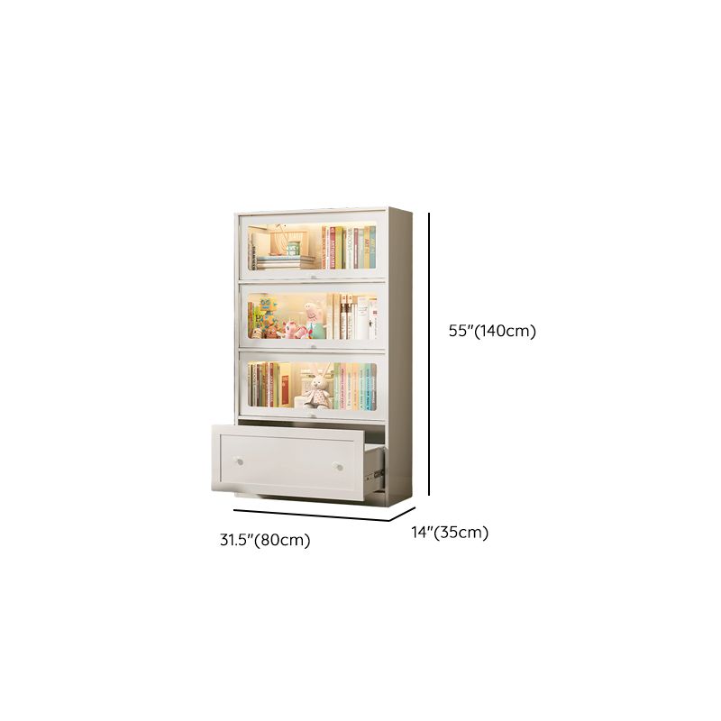 Vertical White Steel Rack Storage with 4 Shelves/2-Shelf/3-Shelf, 1-Drawer, Transparent Glass Door and Closed Back