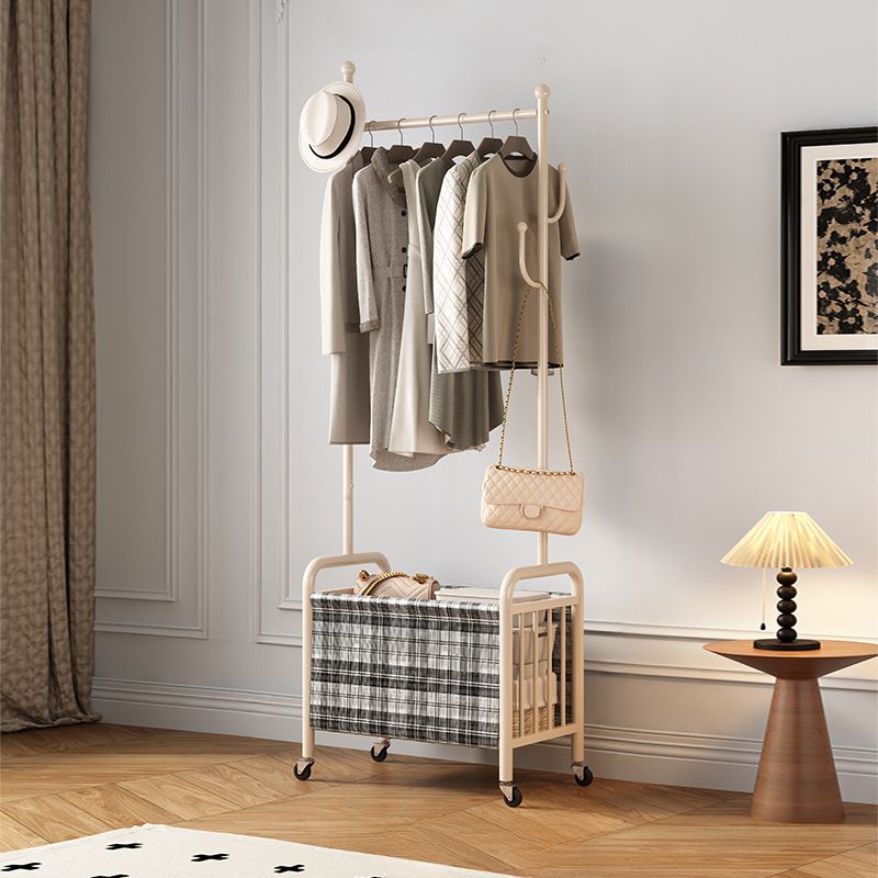 Modern Simple Style Hall Rack with Receptacle, Steel Frame, 1 Basket, and Alloy Hook