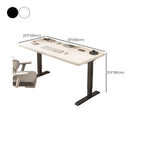 Modern Rectangular Height-Adjustable Laminate Desk in Midnight Black/Chalk/Light Brown with Cable Management and Hand-Operated Office Computer Desk