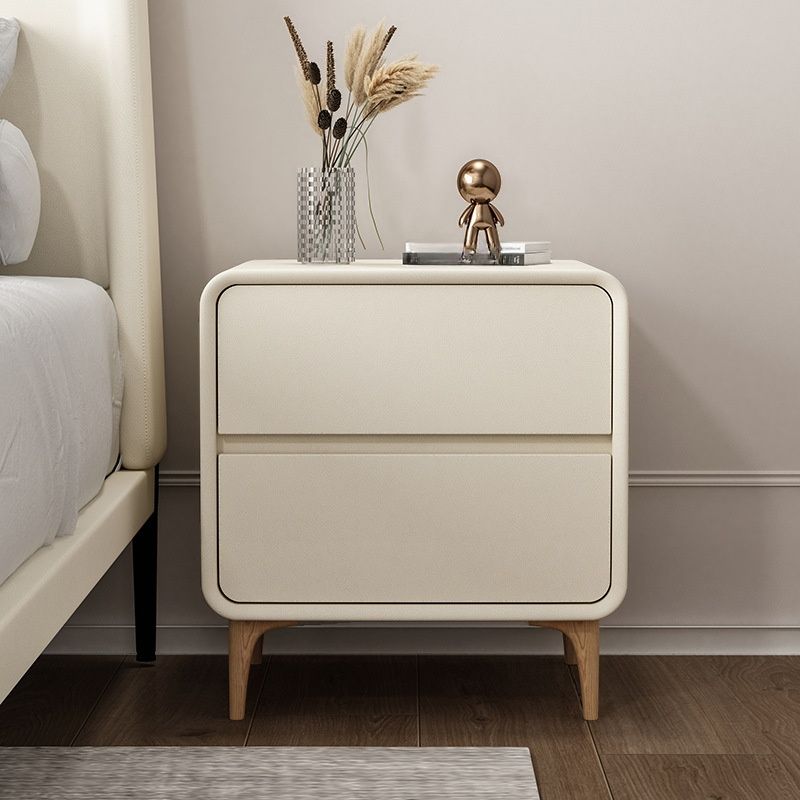 Modish Nightstand With Drawer Organization, 2 Drawers, Pleather Countertop, and Leg