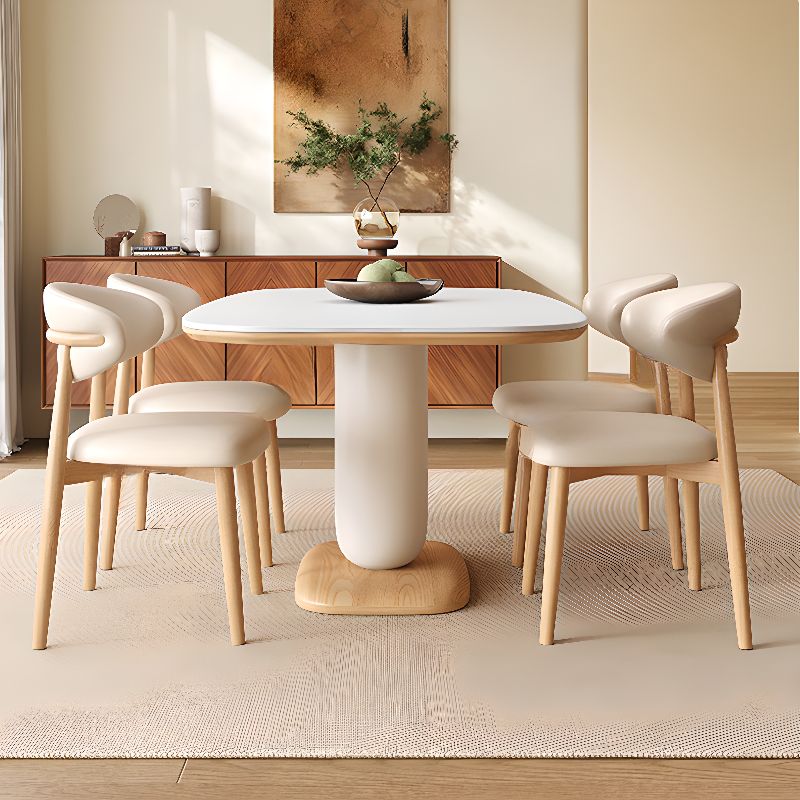 Stone Dining Table with Natural Color Plinth Base for 4 to 6-Person Seating, Featuring Anti-Fouling Sintered Stone Tabletop