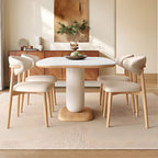 Stone Dining Table with Natural Color Plinth Base for 4 to 6-Person Seating, Featuring Anti-Fouling Sintered Stone Tabletop