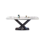 Tan Simplistic Rectangular Dining Table with Scratch-proof Slate Top and Fixed Table