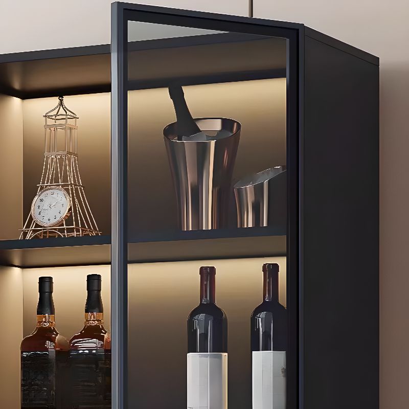 Flooring Confined Self-supporting Accent Cabinet in Wood with Glass Door, Locker, 5 Shelves and Culinary Equipment Storage for Drawing Room in a Modish Style
