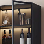 Flooring Confined Self-supporting Accent Cabinet in Wood with Glass Door, Locker, 5 Shelves and Culinary Equipment Storage for Drawing Room in a Modish Style