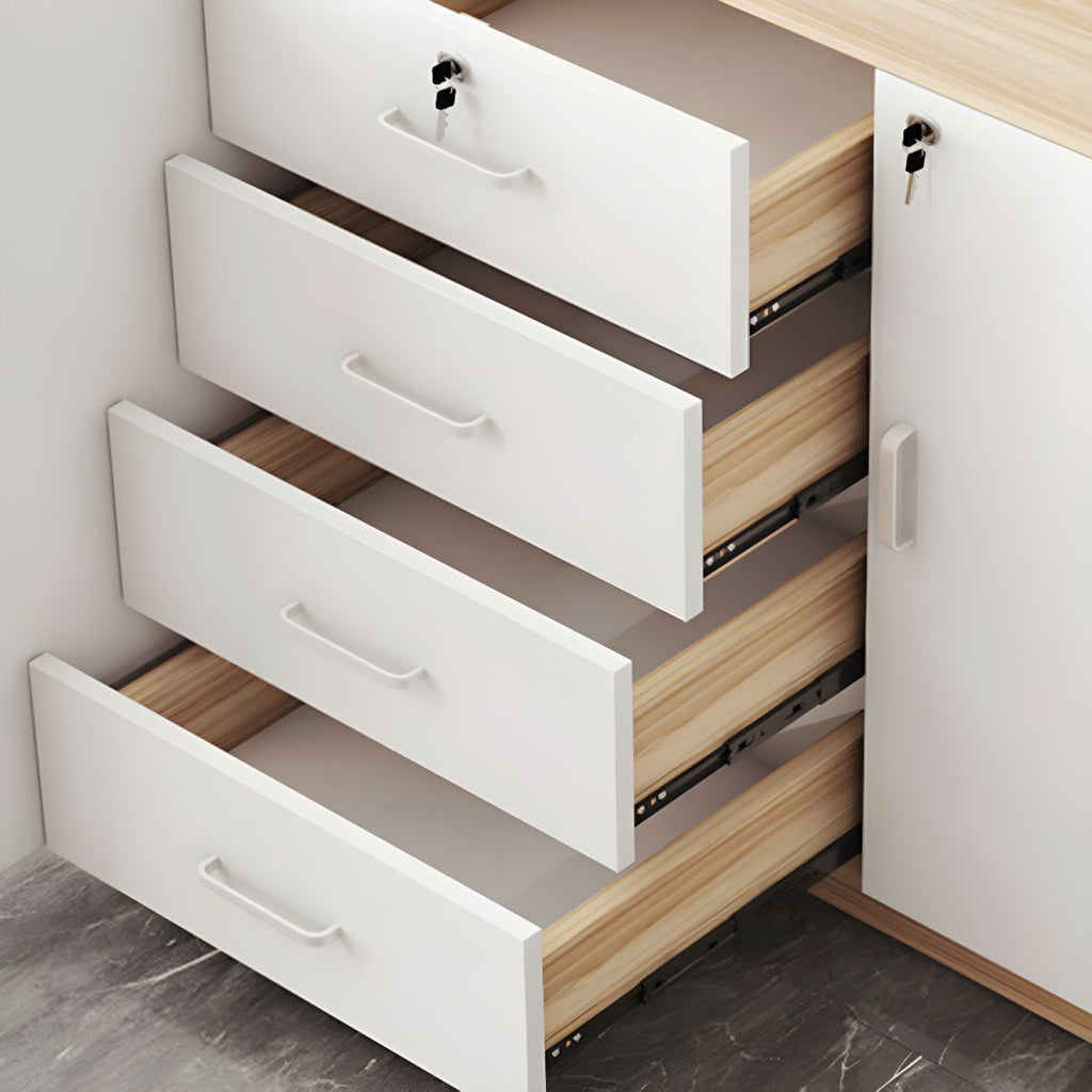 Modern Cabinet Wood Lateral Adjustable Storage Shelves and Locking Drawers File Cabinet
