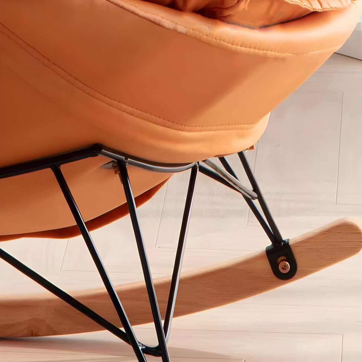 Modern Plain Rocking Chair Faux Leather Water Resistant Chair with Ottoman