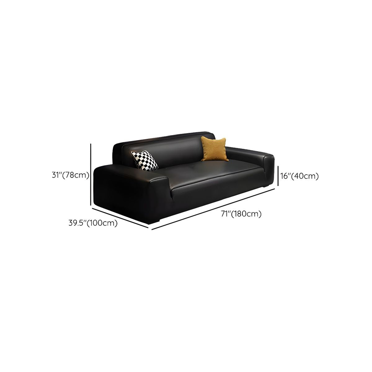 Extra Long Black Leather Sofa with Stain Resistant Feature and Two Pillows