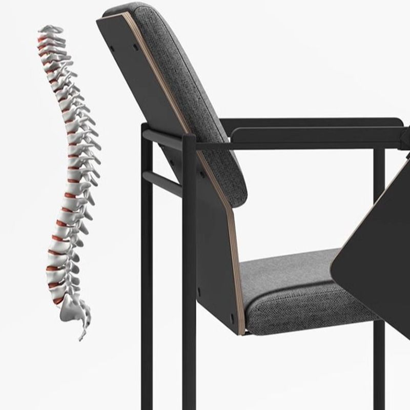 Contemporary Side Chair/Training Chair with Solid Back and Arms, Non-foldable Metal Frame for Tile Flooring