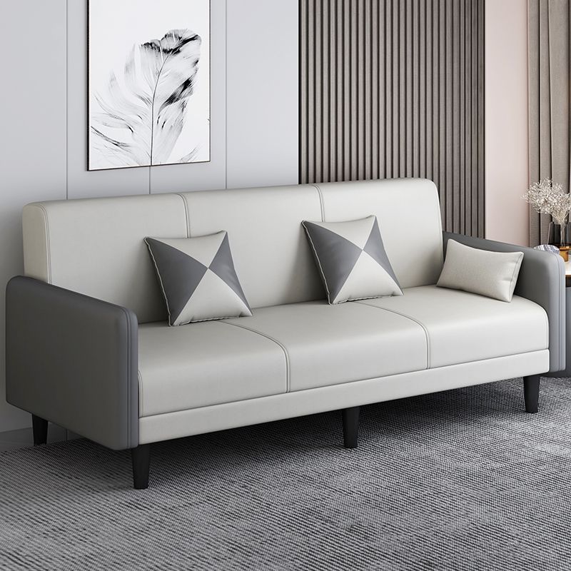Convertible Sofa in Gray/Cerulean/Off-White with Armrest and 3 Pillows