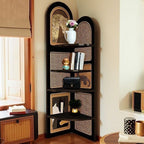 Modern Simple Style Nook Decorative Cabinet with 4 Exterior Shelves, Matte Black Laminate Top