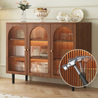 Espresso Sideboard with 3 Drawers, Standard Size, 3 Interior Shelves, Pantry Hutch, Lumber Countertop, and Glass Doors