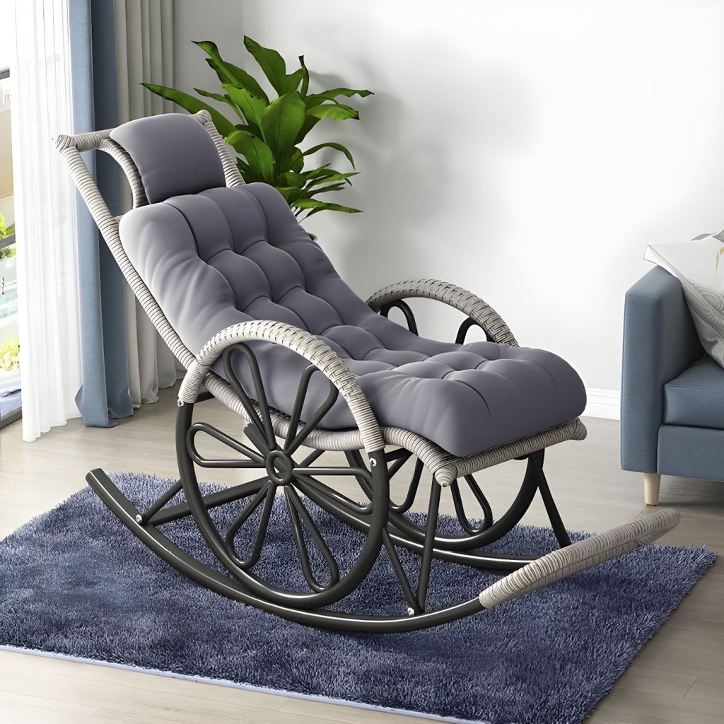 Modern Rocker Wicker Removable Cushions Tufted with Gray Frame Rocking Chair