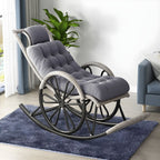 Modern Rocker Wicker Removable Cushions Tufted with Gray Frame Rocking Chair
