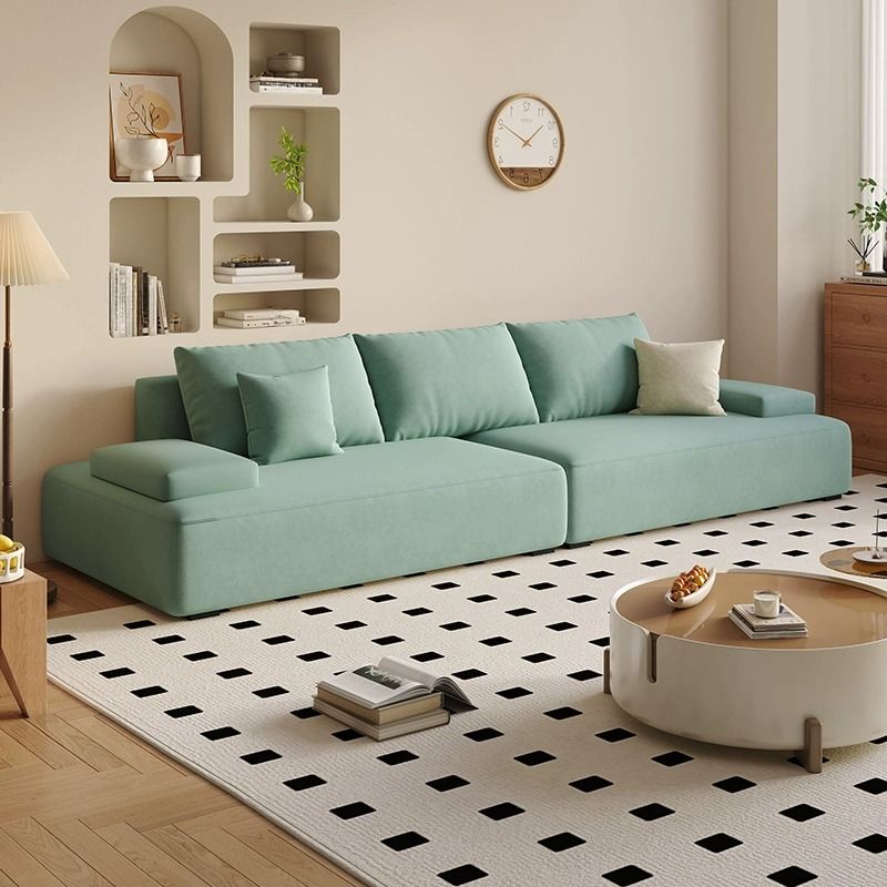 Modish Solid Color Stain Resistant Standard Sofa in Black/Light Gray/Beige for 6-Seater with 2 Pillows