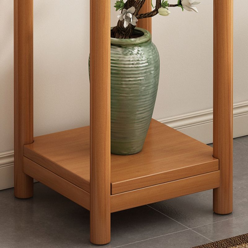 2 Tiers Square Plant Stand Side Table with Solid Wood & Brass Top, 1 Piece Set, 2 Shelves, and Legs