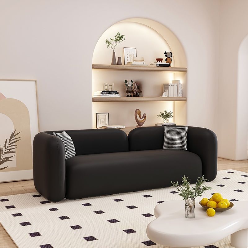 Contemporary Modern Solid Color Stain Resistant Standard Sofa/Loveseat in Pu Leather with Gray/Cerulean/Off-White Upholstery, Seats 4/3/2-seater, and 2 Pillows