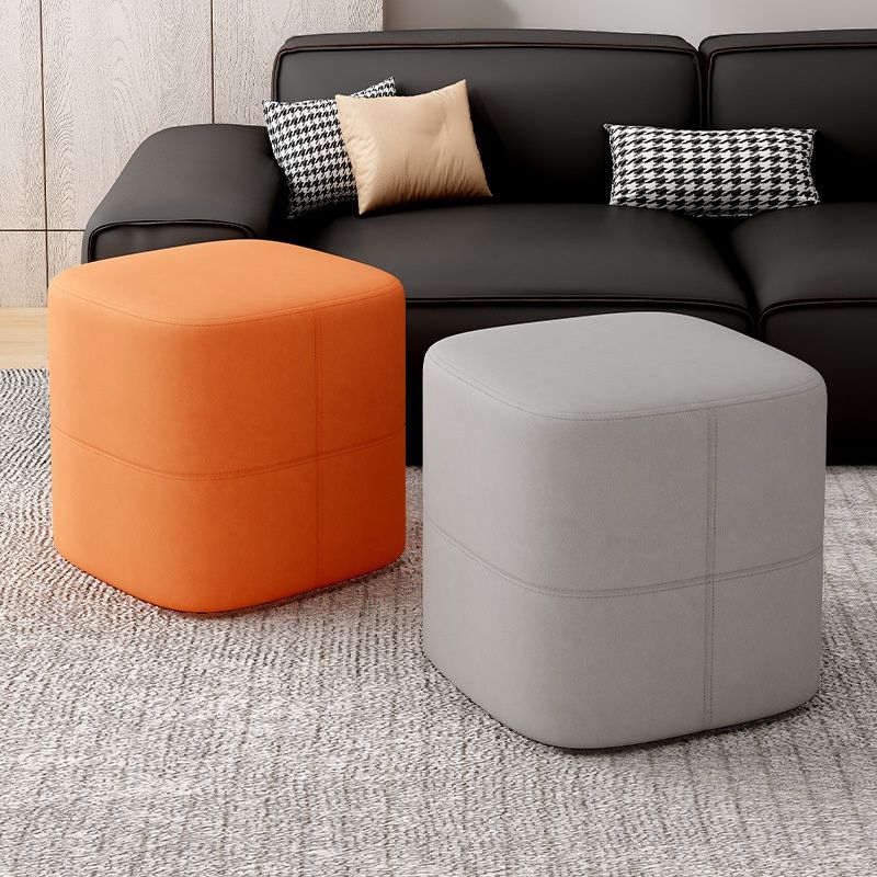 Trendy Square Solid Color Standard Ottoman with Leatherette Upholstery in Chalk/Sage/Caramel