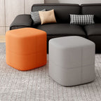 Trendy Square Solid Color Standard Ottoman with Leatherette Upholstery in Chalk/Sage/Caramel