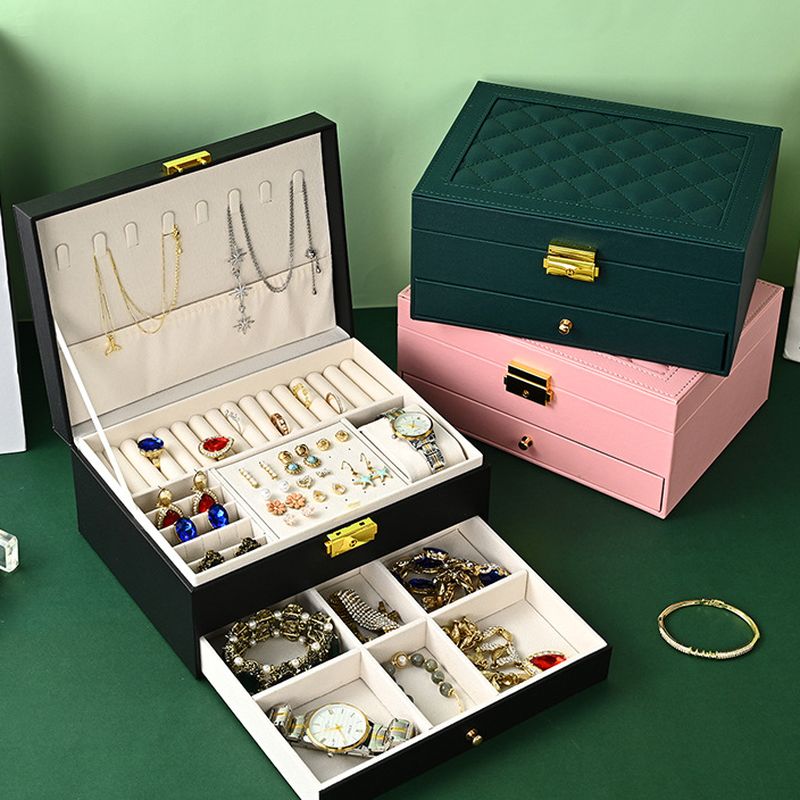 Modern & Contemporary Solid Color Artificial Leather Jewelry Armoire with Drawers