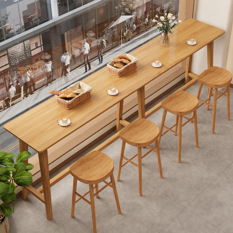 Simplistic Pub Table with Pine Wood Top and Trestle Base in Natural Finish Rectangle with Foot Pedestal