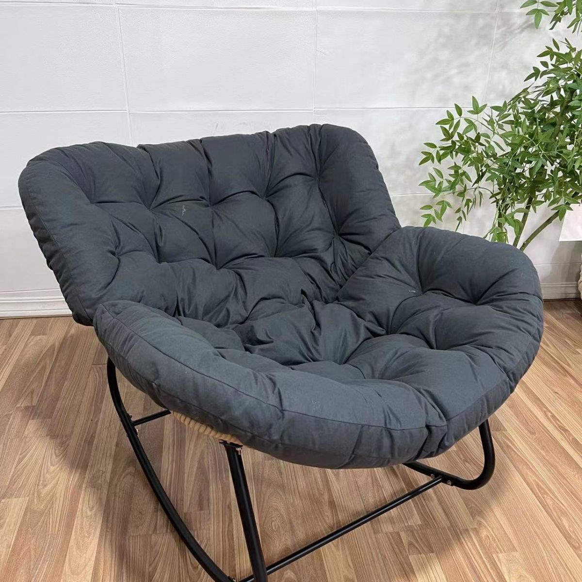 Modern Indoor Rocking Chair with Tufted Upholstered and Black Metal Frame