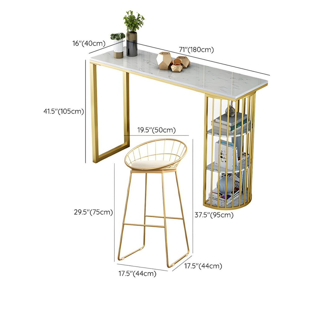 Glam 2-Person Bar Set with Upholstered Gold Chairs, Backrest, and Footrest