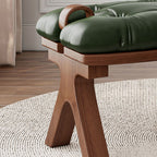 Art Deco Rectangle Solid Color Standard Ottoman with Pleather Stitch-tufted Upholstery