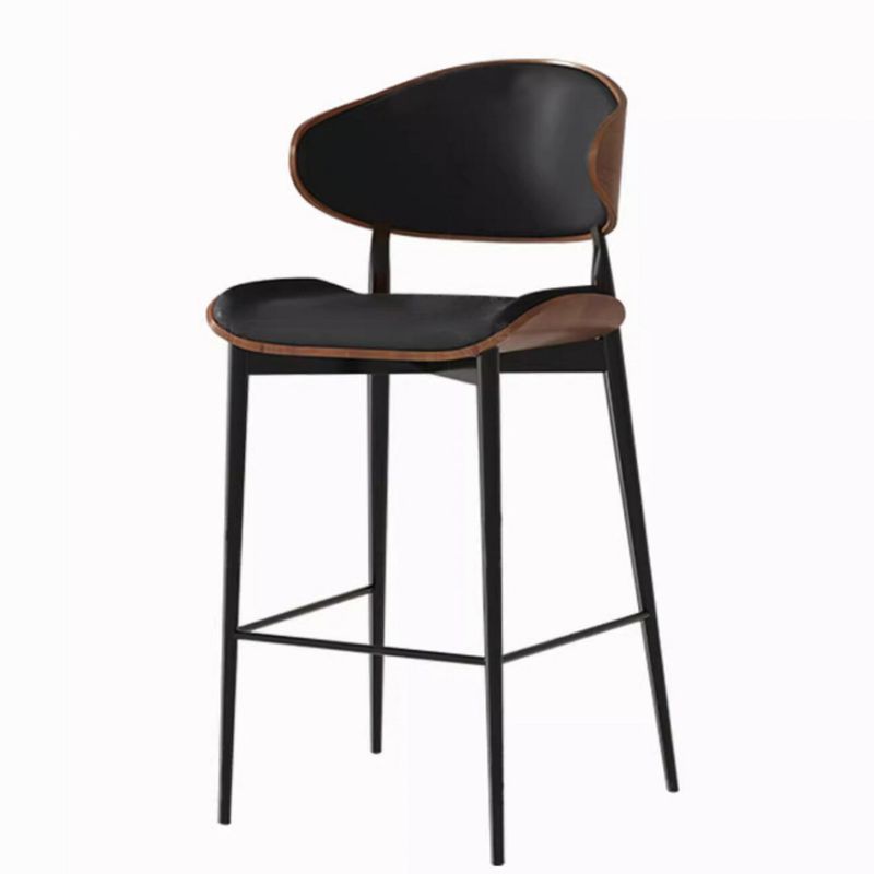 Casual Black/Beige/Citrus Color Calfskin Bistro Stool with Rear & Leg Rest, Riding Seat