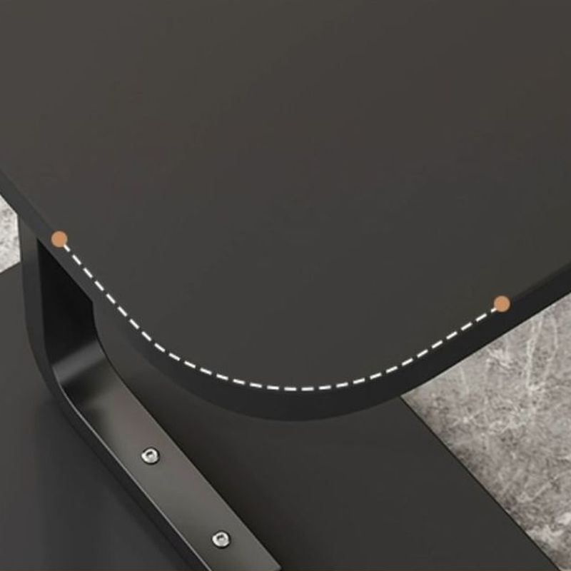 Contemporary C Shaped Engineered Wood Chairside Table, Black/Chalk/Brown Rectangle Top, Table Only