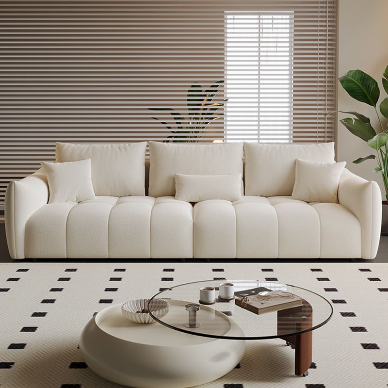 Modish Solid Color Scratch-durable Standard Sofa in Midnight Black/Mocha/Off-White, Seats 3 with 3 Pillows