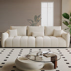 Modish Solid Color Scratch-durable Standard Sofa in Midnight Black/Mocha/Off-White, Seats 3 with 3 Pillows