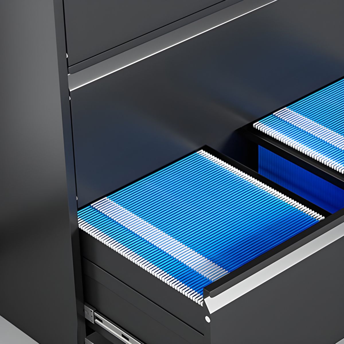 Modern Steel Vertical Filing Cabinet with Lock, Drawers & Self-Close Glides