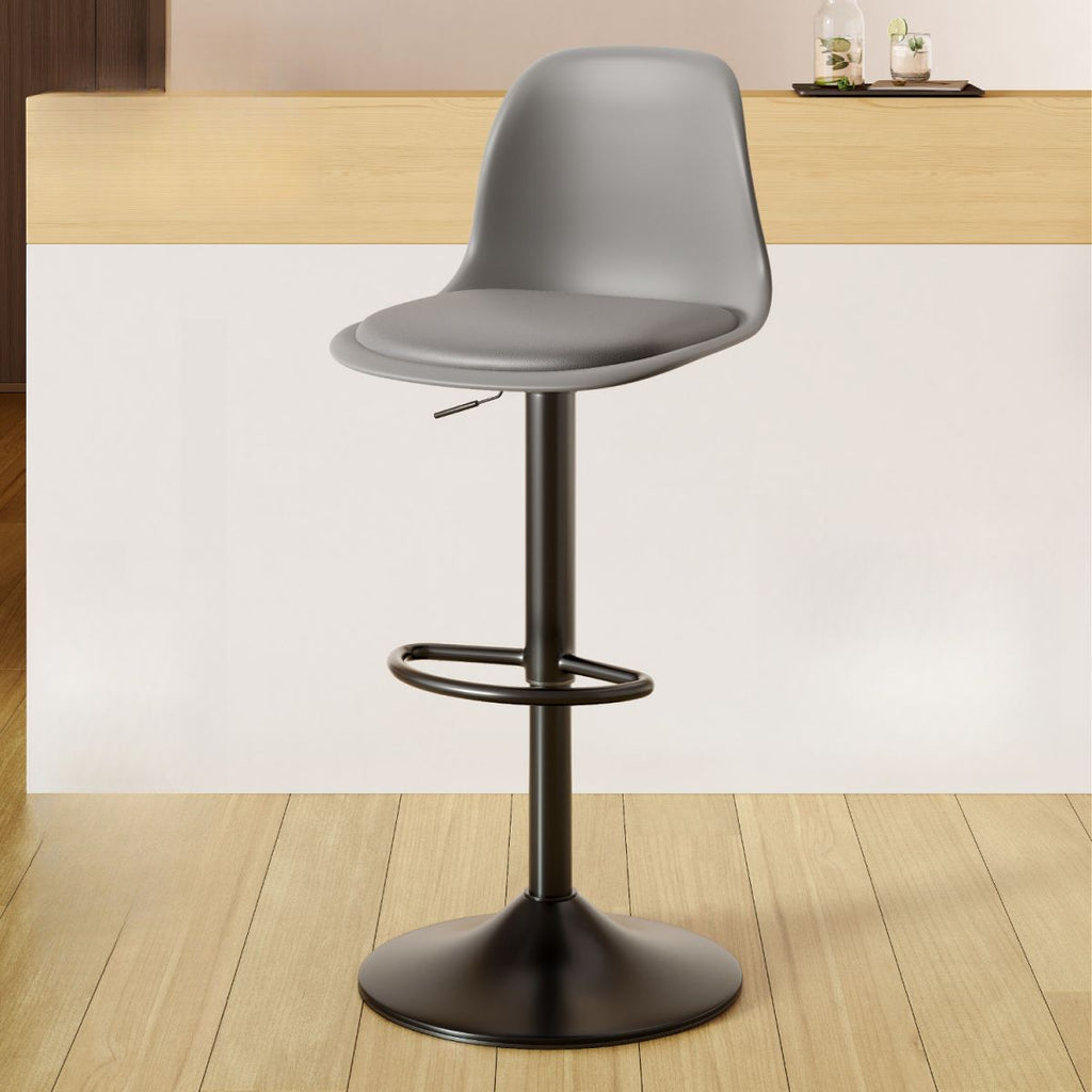 Casual Adjustable Lift Rawhide Bar Stools in Midnight Black/Light Gray/White with Back, Turned Swivel, and Pail Seat