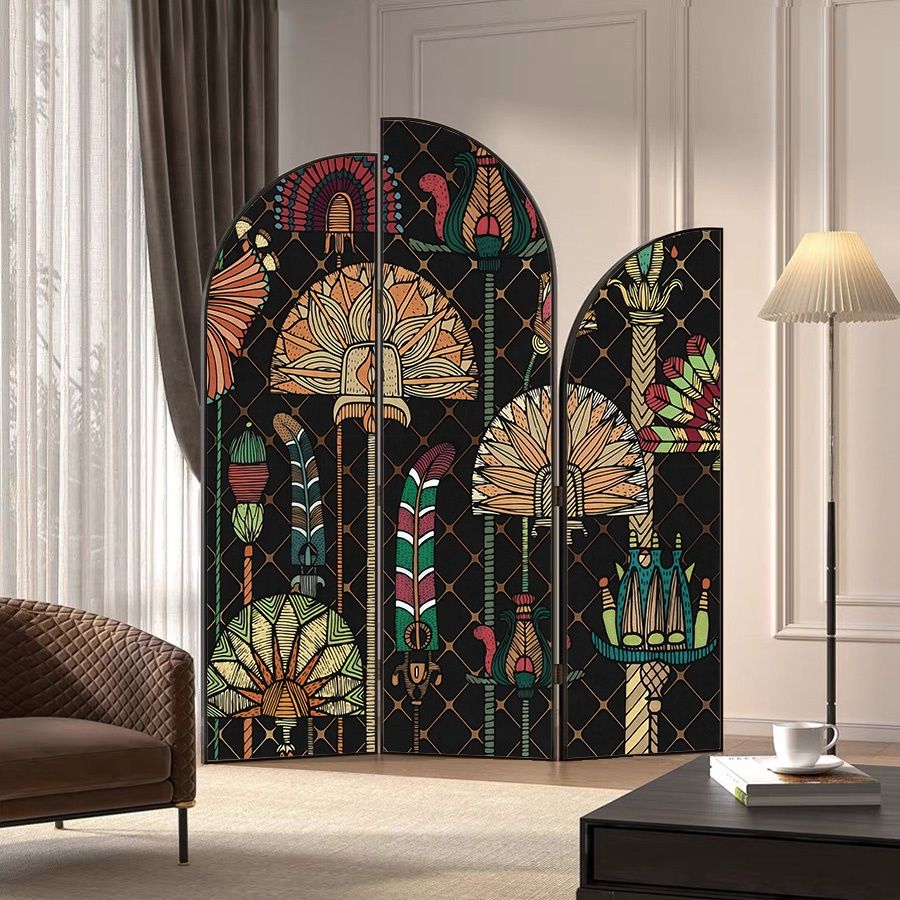 Minimalist Opaque Natural Wood Fold-up Screen Divider with 3 Panels, Double Sided Print, and Independent Design