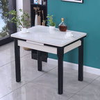 Simplistic Rectangular Dining Table with Slate Tabletop and Fold-away Leaf in Gray/White, Scratch-proof