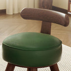 Casual Circular-shaped Solid Color Standard Ottoman in Pleather with Chalk/Jade Green Upholstery